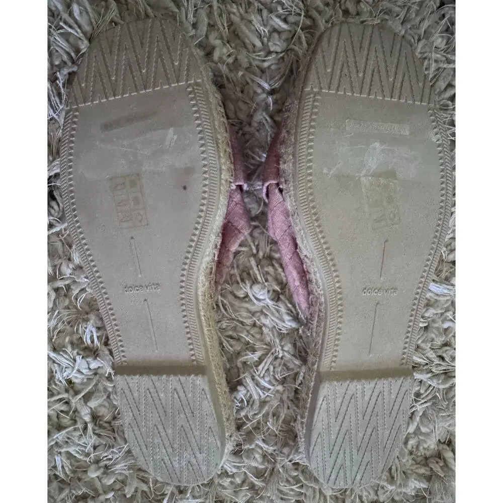 Dolce Vita Benicia Blush Linen Knot Espadrille Flat Slide Sandal Size 7.5